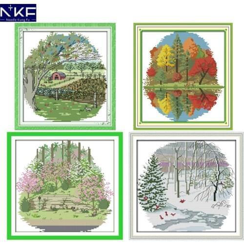 NKF Suburban Four Seasons Pattern Handmade Craft Cross Stitch Set Embroidery Kit Printed Stitching Cross Stitch Home Decor