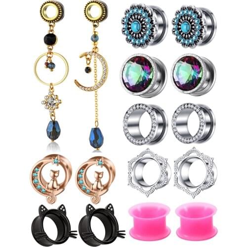 Stainless Steel Dangle Ear Tunnels Screw Ear Tunnel Plugs & Silicone Tunnels Ear Expander Stretching Piercing Earrings Stretcher