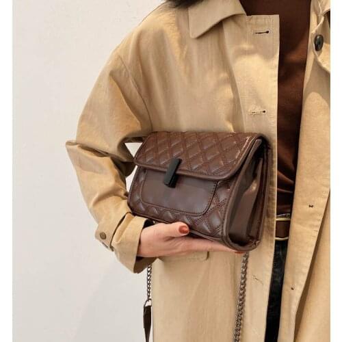 Solid Color PU Leather Chain Crossbody Bags for Women 2021 Brand Designer Female Luxury Black Shoulder Handbags and Purses