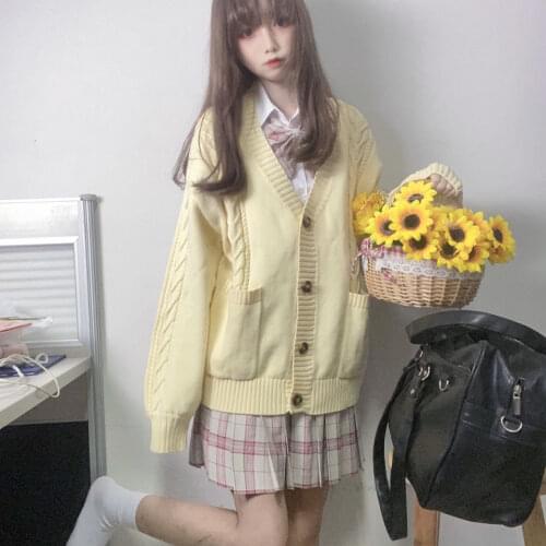 Autumn School Uniform Sweater for Girls Women Long Sleeve Knitted Japanese Sailor Uniform Cardigan College Style Thicken Sweater