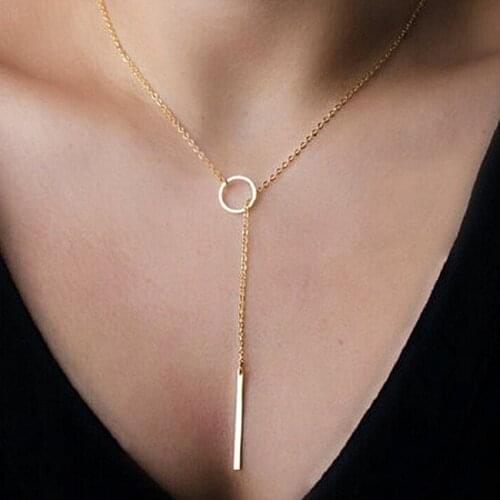 New Fashion Shiny Gold Color Long Chain Pendant Women Choker Necklace Bohemian Collares Necklace Jewelry Girl Gift Accessories