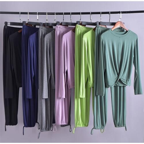 Casual Long Pant Sleep Pyjama Spring Autumn Modal Soft Nightwear Home Clothes Two Pieces Nighties For Woman Sleepwear Set