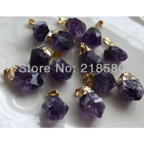H-DP10 Amethysts Point, Gold Electroplated Amethysts Crystal Pendant 20mm-28mm Long Random in SHAPE