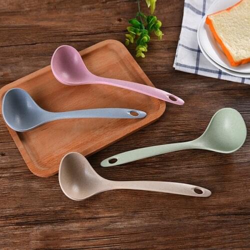 Pratical Wheat Straw Soup Spoon Long Handle Tableware Round Spoons For Soup Cooking Mixing Spoon Kitchen Accessories