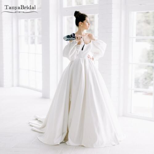 Free-Spirited Dramatic Simple Wedding Dresses Elegant Whimsical Comfortable Bridal Gowns Puff Sleeve Vestido De Noivas DW098