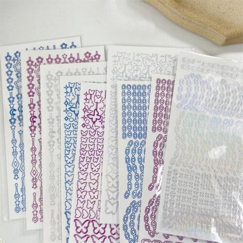 Transparent Bronzing Butterfly Star Chain Decorative PVC Laser Stickers Scrapbooking Stick DIY Stationery Sticker Art Supplies