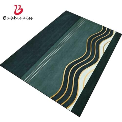 Bubble Kiss Dark Green Carpets For Living Room Light Luxury Style Home Rugs Fashion Geometric Floor Mat Gold Line Decor Foot Pad