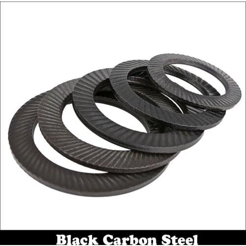 M4 M5 M6 M8 M10 Black Carbon Steel Knurling Curved Saddle Gasket Dual Side Teeth Anti Skid Slip Conical Spring Lock Washer