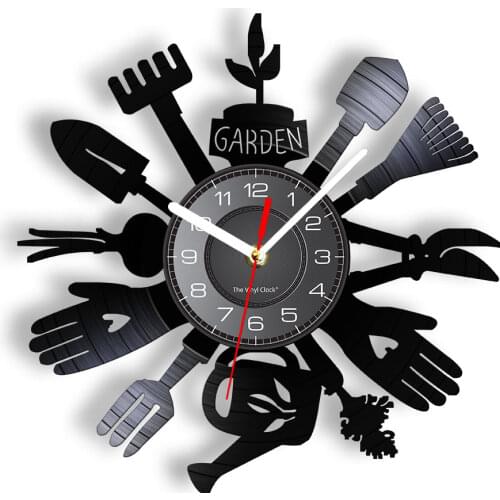 Gardening Tools Wall Clock Kitchen Wall Decor Cultivator Vinyl Record Wall Clock Watch Greenhouse Housewarming Gift For Gardener