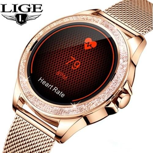 LIGE Fashion Women Smart Watch 2021 Full Touch Round Screen Smartwatch for Woman Heart Rate Monitor Lady Watch For Android IOS
