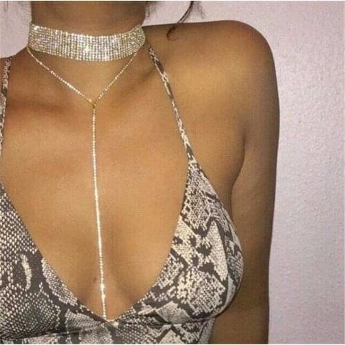 Nightclub Super Sexy Choker Necklace Double Layer Full Rhinestones Crystal Wide Collar Necklaces For Women Jewelry