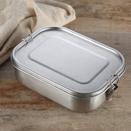 Creative Stainless Steel Lunch Box Single Layer Adult Kitchen Food Container Sealed Leak-Proof Bento Box Rectangular Lunchbox
