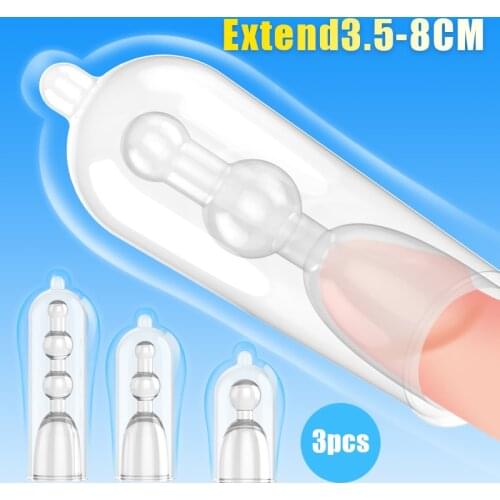 3PCS Glans Extend Penis Sleeve Comdom Reusable Male Cock Extender Dick Sleeve Sex Toys for Men Extend 3.5-8.0cm