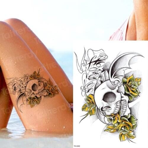 Temporary tattoo sticker body tattoo women skull sleeve tattoo designs for men leg thigh tattoos sheet tatoo big water color