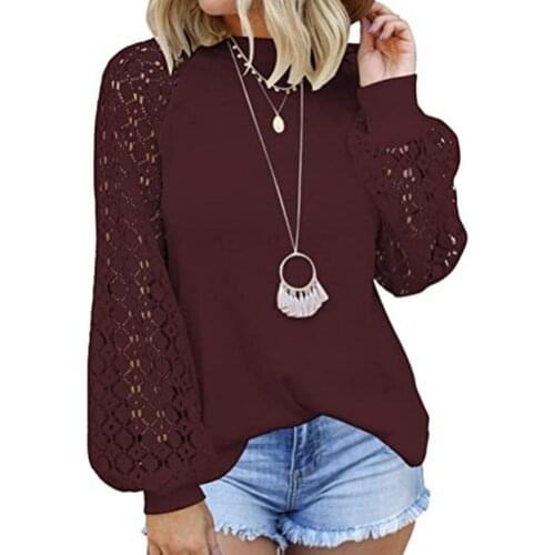 Women T-shirt Autumn Casual Hollow Skin-friendly Lace Crochet Crewneck Women T-shirt Solid Color Hollow Tee Shirt Streetwear 2XL