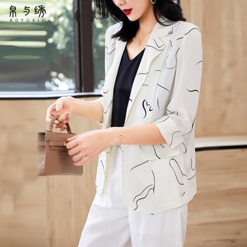 Mulberry Silk Suit Women Tops Summer Spring Fashion West Suit Fashion OL Causal Loose Blouse Coat