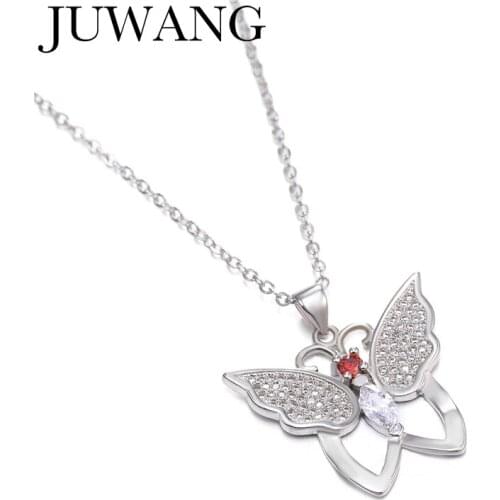 Zircon Butterfly Charm Statement Necklace for Woman Gold Insect Pendant Long Necklace CZ Wedding Women Jewelry