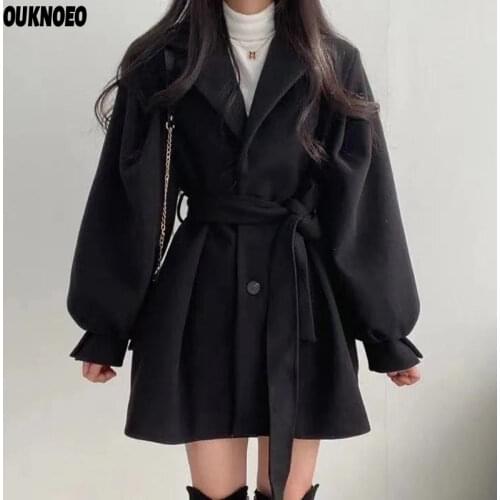 Korean fashion student style windbreaker suit collar medium length Nizi coat loose 2021 spring and autumn belt oversize coat