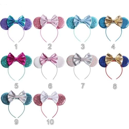 Disney 1pcs Girl Headwear Minnie Mickey Ears Sequin Headband Hair Accessories Hairband Christmas Hair Bows for girls women gift