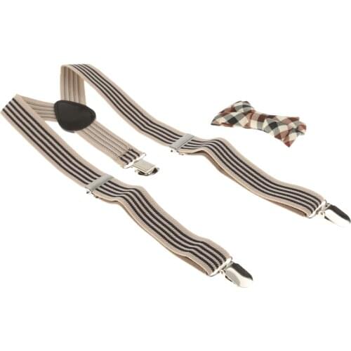 2Colors Mixed Toddler Kids Boys Plaid Bowtie + Y-back Suspender Set Clip-on Braces