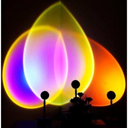 2021 USB Button Rainbow Sunset Projector Atmosphere Led Night Light Home Coffe shop Background Wall Decoration Colorful Lamp