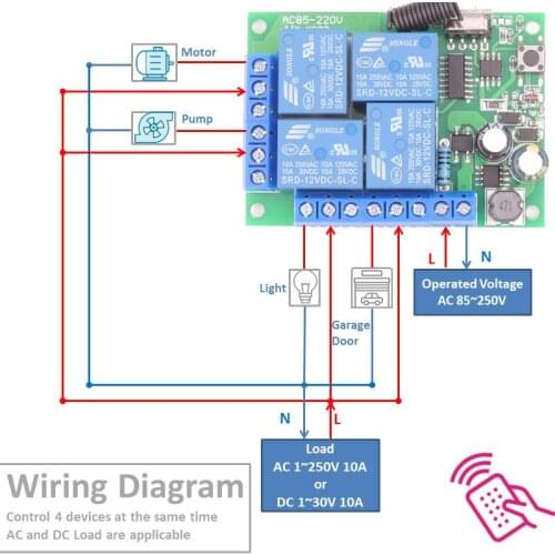 4 Channel 433Mhz AC 110/220V Operated RF Relay Switch Receiver For Lamp & Eletrical Devices Switch Control Wireless Control