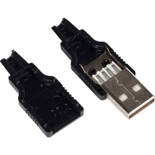 For 10PCS USB connector plug Type A male 4-pin component adapter socket welding type black plastic shell for data connection