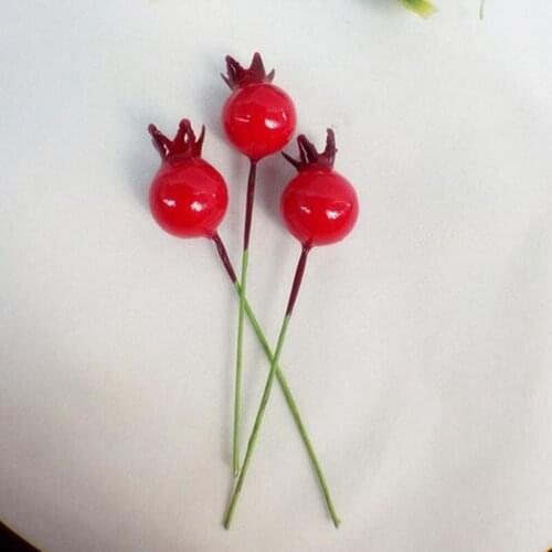 50PCS Small with Stem Simulation Pomegranate Fruit Berries Artificial Flower Red Christmas Cherry Stamen Wedding Decoration
