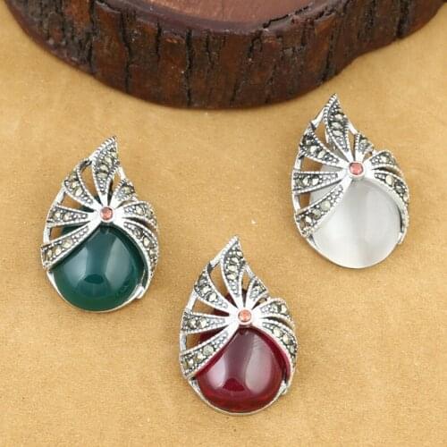 925 Sterling Silver Jewelry Retro Thai Silver Men And Women Models Marksay Inlaid Gem Red Corundum Chain Pendant
