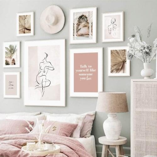 Abstract Woman Line Wall Painting Gate Plant Canvas Poster Nordic Style Figure Quotes Art Print Living Room Decoration Picture