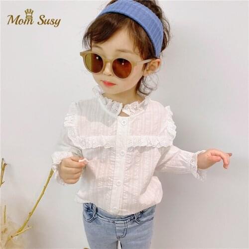 Baby Girl Ruffle Blouse Cotton Infant Toddler Girl Pincess Shirt Long Sleeve Autumn Spring Top White Blouse Baby Clothes 1-7Y