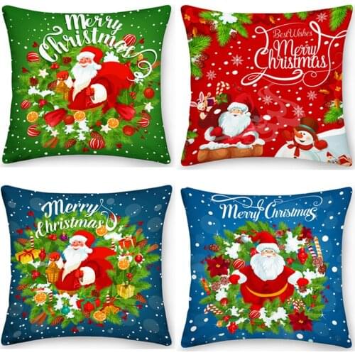 Double Sides Pillow Case Polyester Square Cushion Cover Throw Pillow Santa Claus Print Pillows Christmas Decoration Gifts