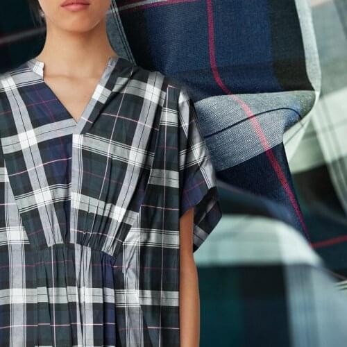 Retro style yarn-dyed navy check/plaid pattern silk blends cotton fabric,sewing for dress,skirt,blouse,shirt,craft by the yard