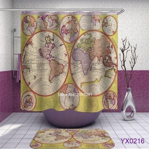 World Map Painted Elephant American Flag New Plant Cactus Flowers Bathroom Waterproof and Mildew Proof Shower Curtain with Hook