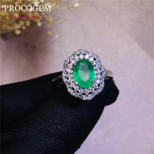 PROCOGEM Trendy Natural Emerald Rings for Women Engagement Gifts 1.26Ct Genuine Green gems Fine jewelry 925 Sterling Silver #526