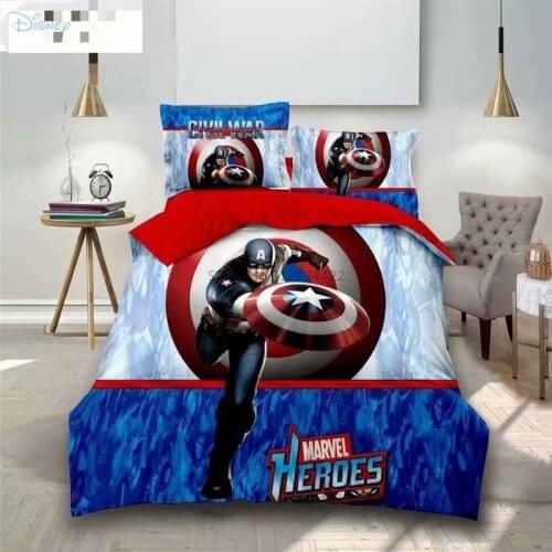 Marvel Captain America Printed Bedding Set Children The Avengers Spider Man Cartoon Duvet Cover Sheet Pillowcase Twin Full Size