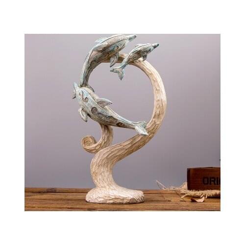 CREATIVE DOLPHINS DISPLAY HOUSEHOLD TV CABINET PORCH JEWELRY MARINE ANIMAL RESIN CRAFTS STORE LIVING ROOM DECORATION STATUE