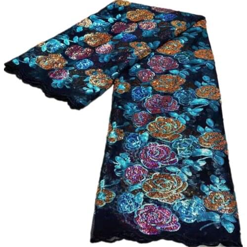 SJ Lace Nigerian Mesh Net Lace Fabric African Lace Fabric 2021 High Quality French Mesh Tulle Lace Fabric with Sequins y6-1