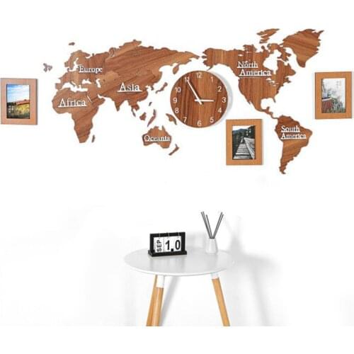 Wall Clock 3D DIY Photo Frame World Map Clock Large MDF Wooden Watch Wall Clock Modern Design Round Mute Relogio De Parede New