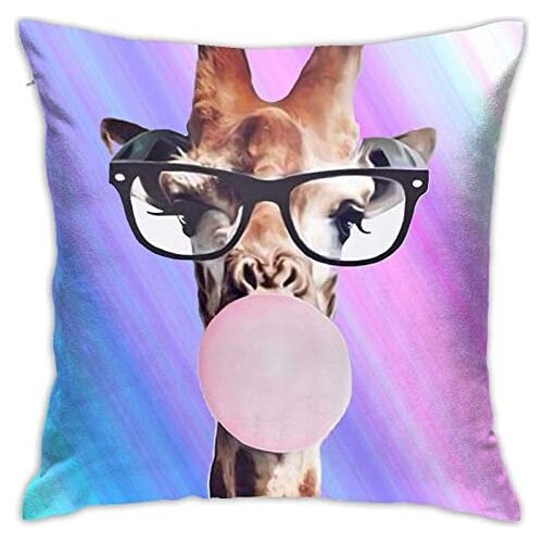 Cute Giraffe Balloon Bubble Pink Throw Pillow Covers 18x18 Inch Funny Gifts Couch Sofa Home Car Bedroom Outdoor