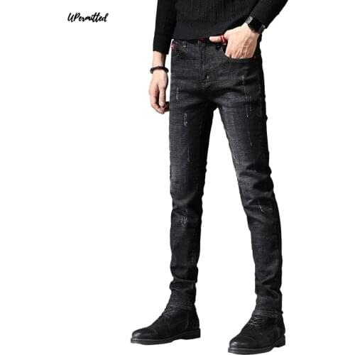 2021 Spring Autumn New Men Jeans Elastic Slim Fit Leggings Man Casual High Street Distressed Washing Denim Male Long Pants