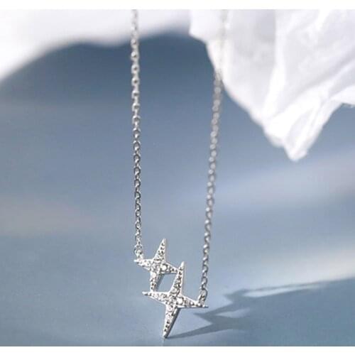 925 Sterling Silver Polaris Necklace Exquisite One Large And One Small Two Star Pendant Gift For Girls Fashion Jewelry NK032