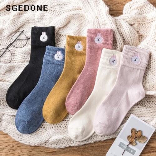 2018 New Arrival Funny socks Fashion Winter Socks Cute Cotton Korean Fashion Solid Color Embroidery Rabbit Lovely Women Socks