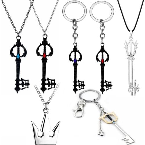 Game Kingdom Hearts Sora Key Weapon Charms Necklace Oblivion Forgotten Blade Keyblade Crown Heart Logo Women Men Jewelry
