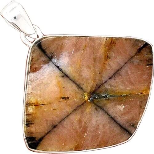Genuine CHIASTOLITE Pendant 925 Sterling Silver, 46.7 mm, AP6498