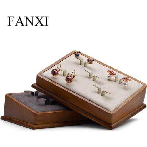 Oirlv Ear Stud Display Stand Solid Wood Earring Organizer Holder Jewelry Display Tray Earring Display Rack Cream White/Gray