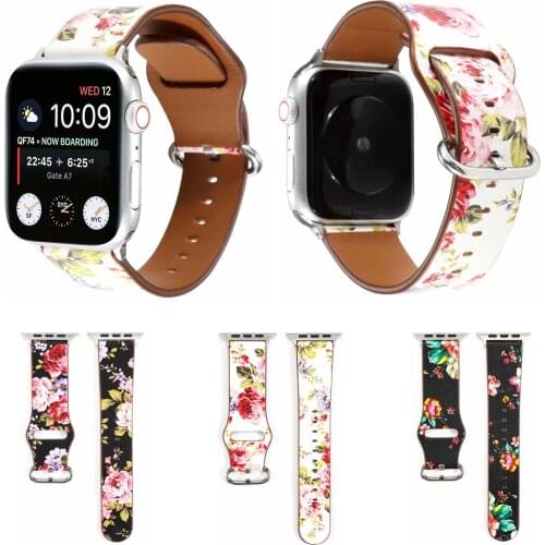 British Rural Style Floral Watchband For Apple Watch Band 38/40mm 42/44mm Genuine Leather Strap For iWatch Series 5 4 3 2 1