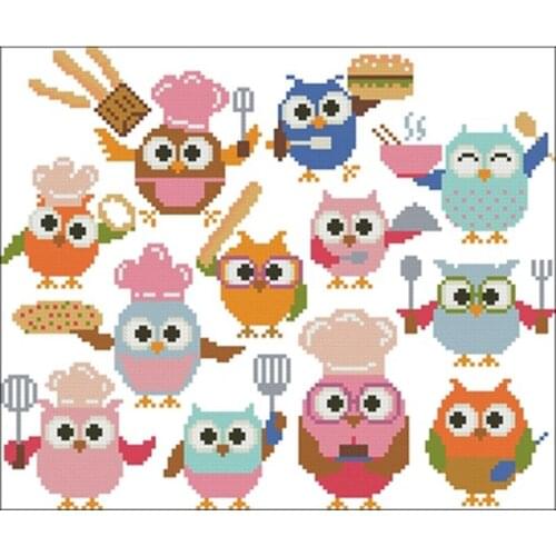Owl chef patterns Counted Cross Stitch 11CT 14CT 18CT DIY Chinese Cross Stitch Kit Embroidery Needlework Sets