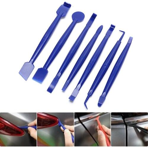 7pc Auto Styling Vinyl Carbon Fiber Window Ice Remover Cleaning Wash Car Scraper With Felt Squeegee Tool Film Wrapping