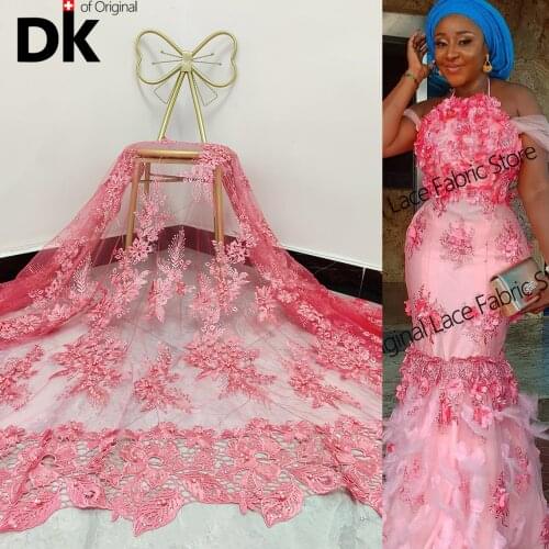 Special Offer !!! 2.5 Yards Pink African Lace 2021 French Nigerian Net Lace Fabric Bridal High Quality Swiss Net Tulle Swing